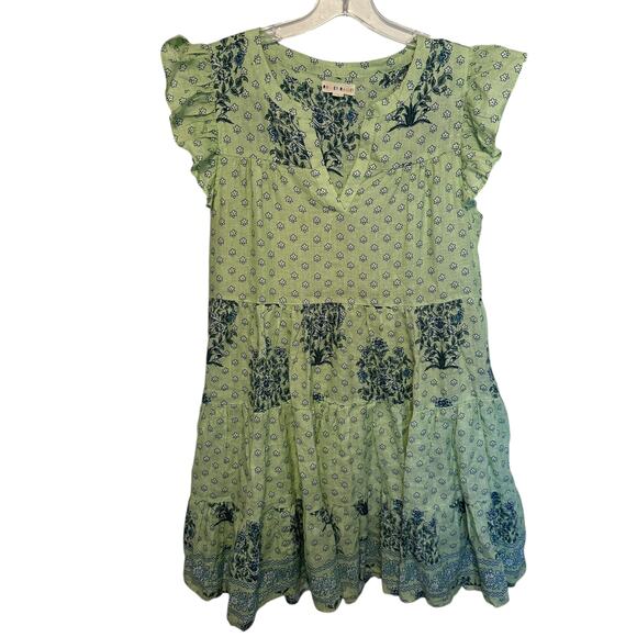 Roller Rabbit Yarrow Pippa Flutter Sleeve Linen Dress Womens Small Green Floral - Picture 2 of 10